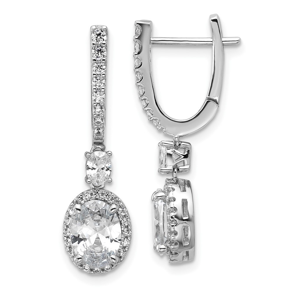 925 Sterling Silver Polished Fancy Oval Cz Halo Hinged Post Dangle Earrings